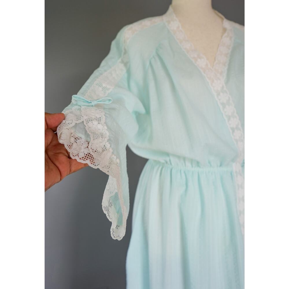 VTG Bonwit Teller Seersucker Lace Lingerie House Robe Nightgown Coquette Fairy - Picture 5 of 16